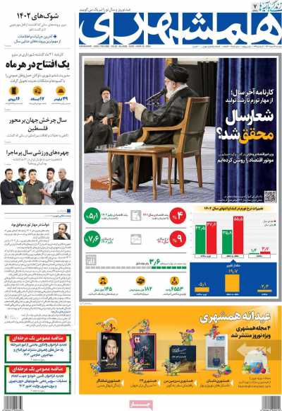 روزنامه همشهری - دوشنبه, ۲۸ اسفند ۱۴۰۲